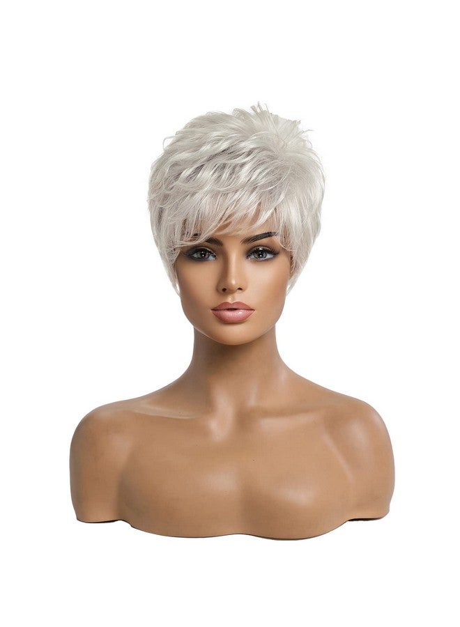 EMMOR Short Silver Grey Human Hair Wigs For Women Blend Pixie Cut Wig With Bangnatural Daily Use Hair (Color 101) - Image 4