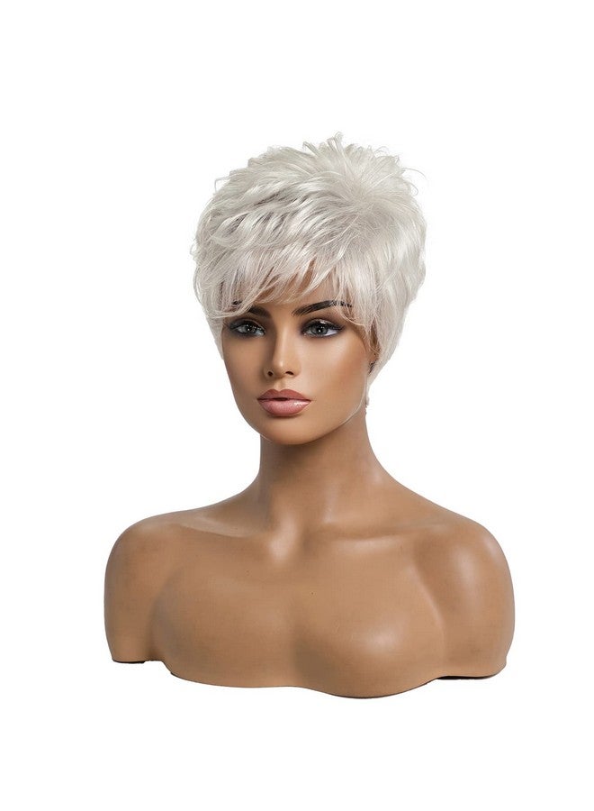 EMMOR Short Silver Grey Human Hair Wigs For Women Blend Pixie Cut Wig With Bangnatural Daily Use Hair (Color 101) - Image 5