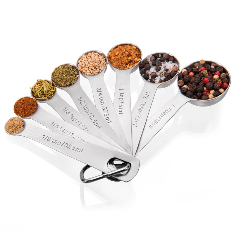Doosu Measuring Spoons Set of 8-18/8 Stainless Steel Heavy Duty Teaspoons Tablespoons with Engraved Metric & US Measurements, Metal Measure Spoon for Dry and Liquid Ingredients, Dishwasher Safe - Image 1