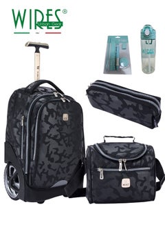 Wires 3 Piece Kids School Trolley Bag laptop compartment Big Wheels With Lunch bag & Pencil Case  - Image 1