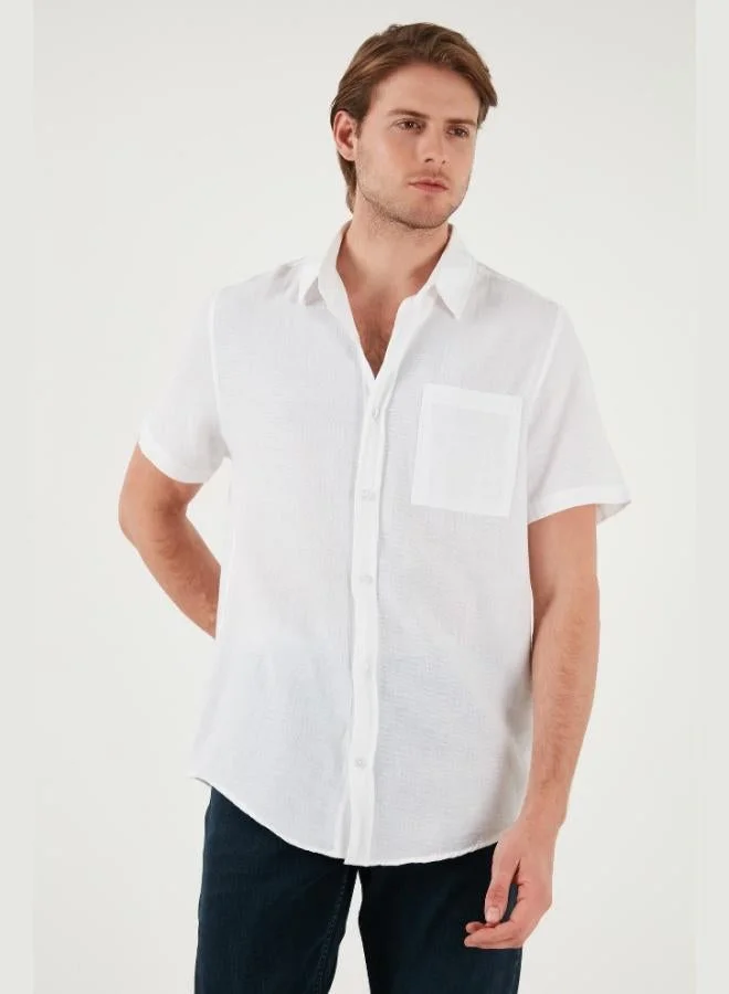 بوراتي قميص رجالي قطن قصير الأكمام بجيوب فردية مقاس عادي