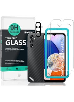 Ibywind Screen Protector For Samsung Galaxy A14 5G(6.6 Inches),With 2Pcs Tempered Glass,1Pc Camera Lens Protector,1Pc Backing Carbon Fiber Film[Fingerprint Reader,Easy To Install] 