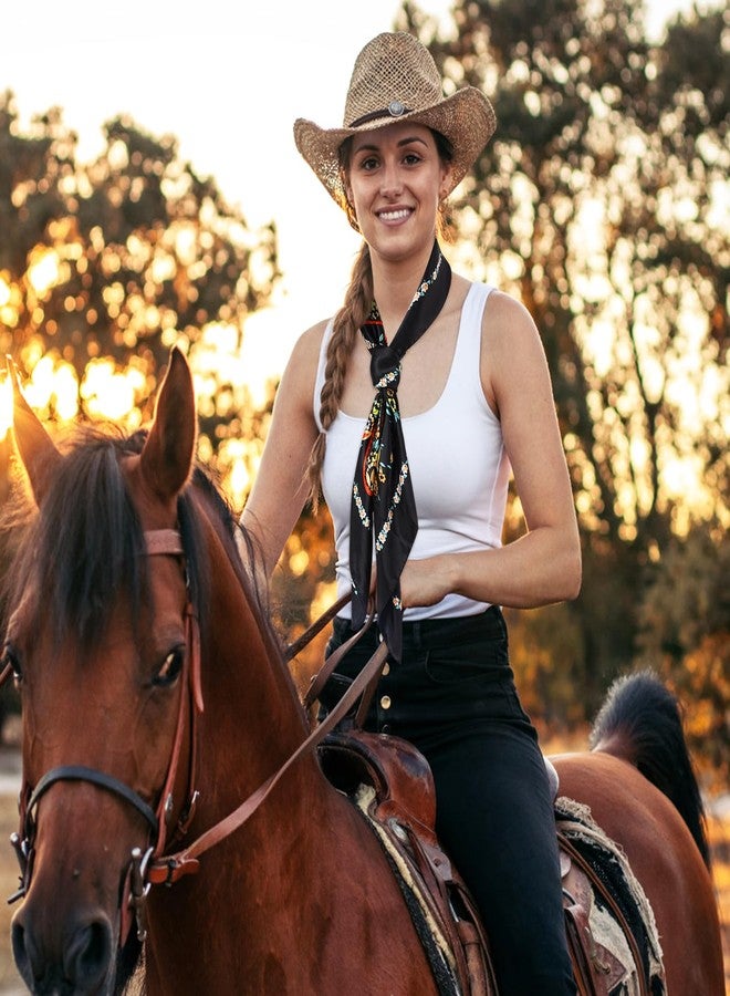 GERINLY Boho Wild Rag Silk Feel, Western Neckerchief with Paisley, Cowgirl Scarves Wildflower Print (Black) - Image 4