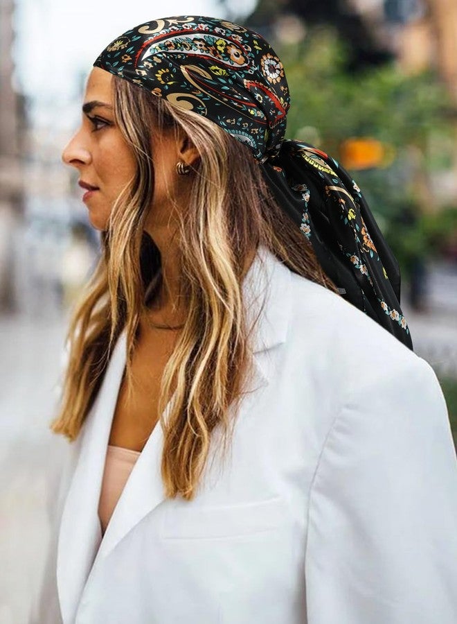GERINLY Boho Wild Rag Silk Feel, Western Neckerchief with Paisley, Cowgirl Scarves Wildflower Print (Black) - Image 5