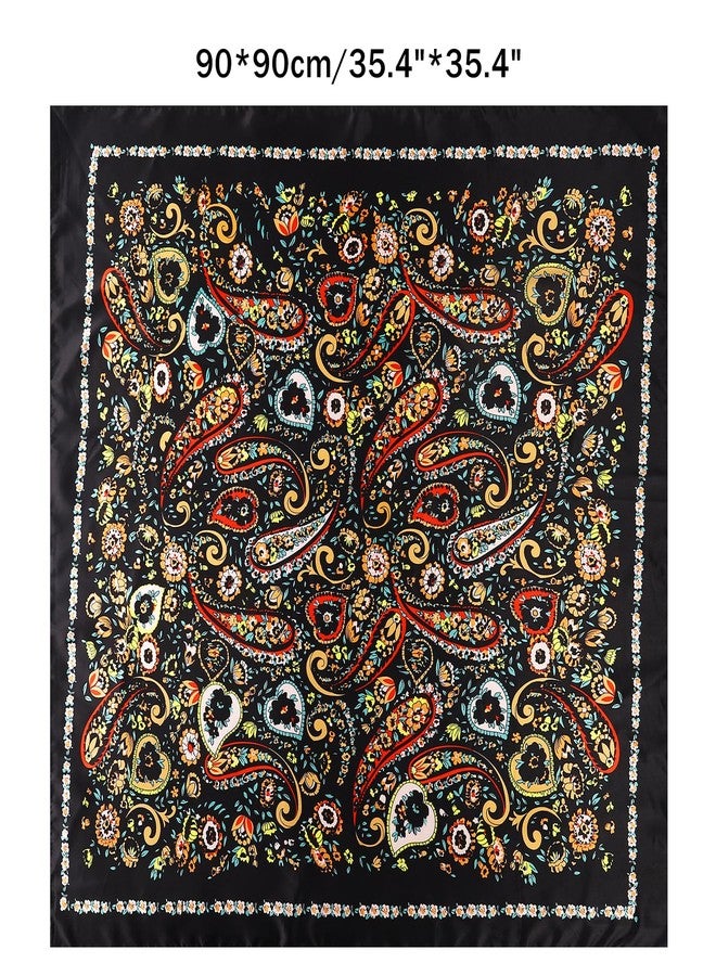 GERINLY Boho Wild Rag Silk Feel, Western Neckerchief with Paisley, Cowgirl Scarves Wildflower Print (Black) - Image 2