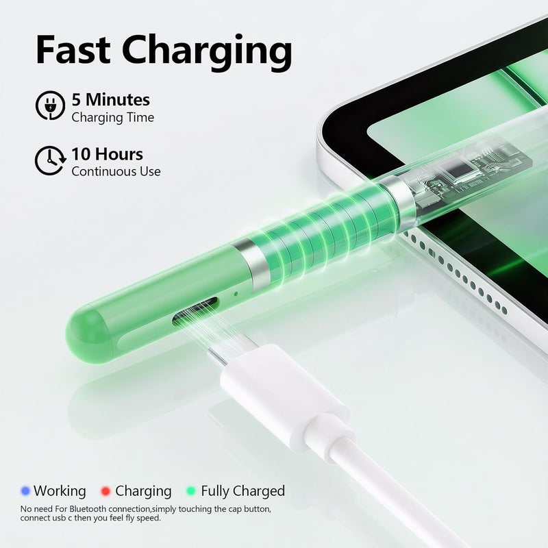 JAMJAKE Stylus Pen for iPad 6th-11th Generation-2X Fast Charge Active Pencil Compatible with 2018-2025 Apple iPad Pro 11"/12.9"/M4,iPad Air 3/4/5/M2/M3,iPad mini 5/6 Gen-Green - Image 3