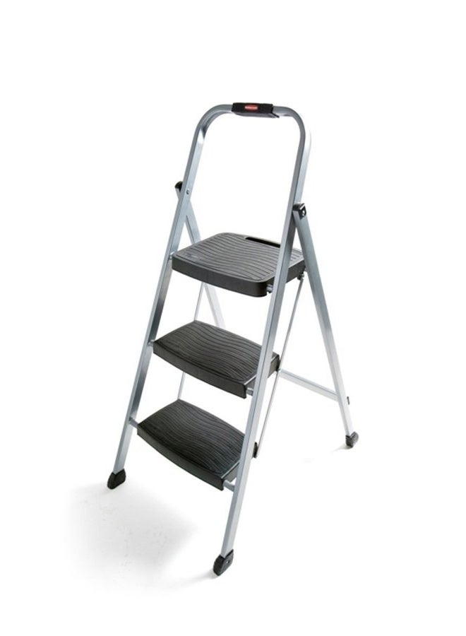 Rubbermaid سلم معدني قابل للطي RM-3W 3 خطوات مع مقبض يد، سعة 200 رطل، فضي - Image 1