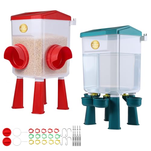 PlentiVive Chicken Feeder and Waterer Set - 2.1 Gal & 17.6 Lbs Automatic Gravity Poultry Kit - No Waste Port Feeder, Leak Proof Hanging Waterer w/Adjustable Legs for Chicks Hens - Image 1