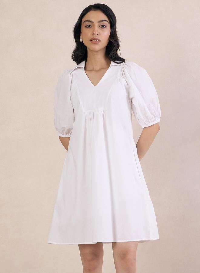 Femmella White Poplin V-Neck A-Line Mini Dress - Image 1