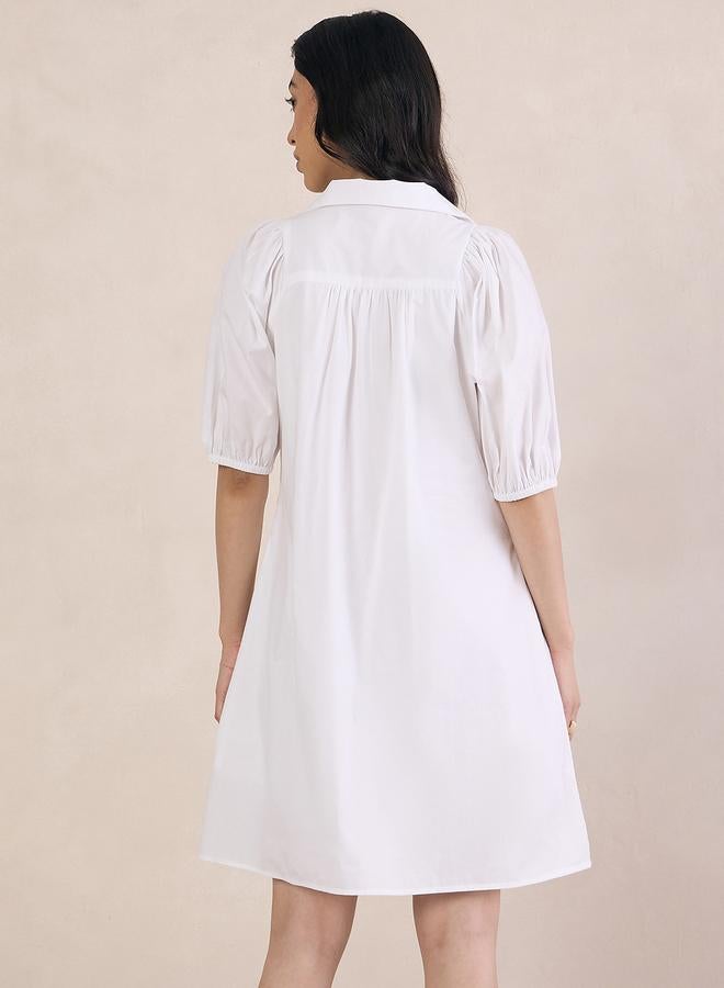 Femmella White Poplin V-Neck A-Line Mini Dress - Image 4