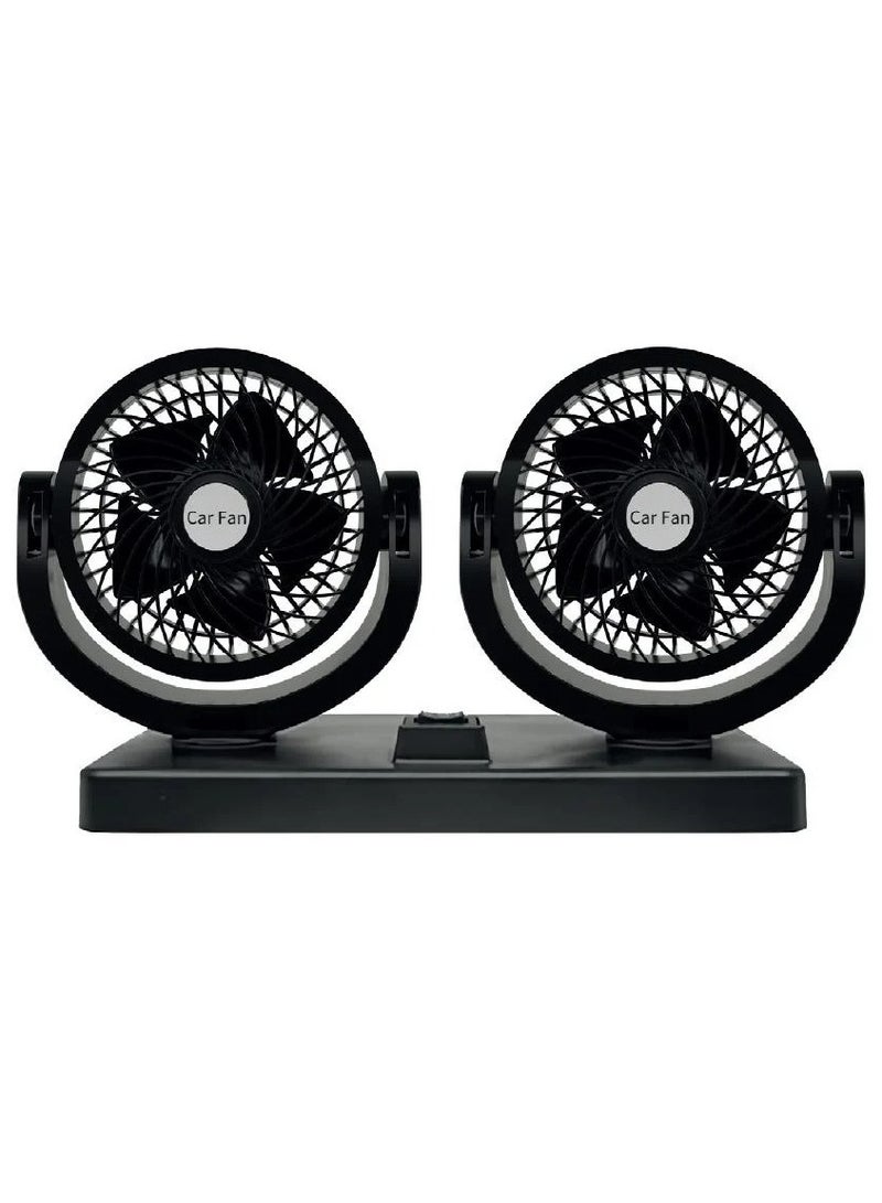 Denx Car Fan, 360 Degree Rotatable 2 Speed Dual Head Electric Car Fan with Lighter Plug, Portable Quiet Car Fan for Vehicle Car - Image 1