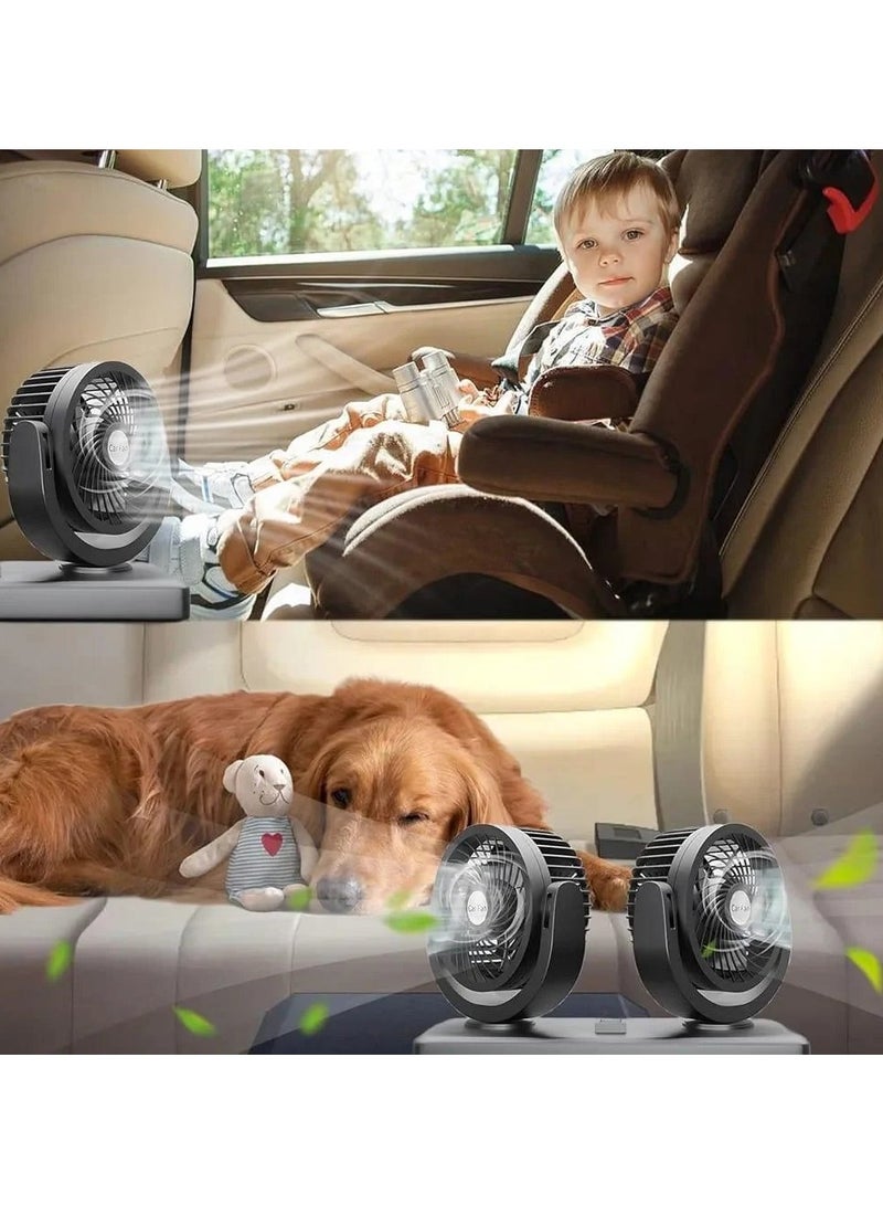 Denx Car Fan, 360 Degree Rotatable 2 Speed Dual Head Electric Car Fan with Lighter Plug, Portable Quiet Car Fan for Vehicle Car - Image 2