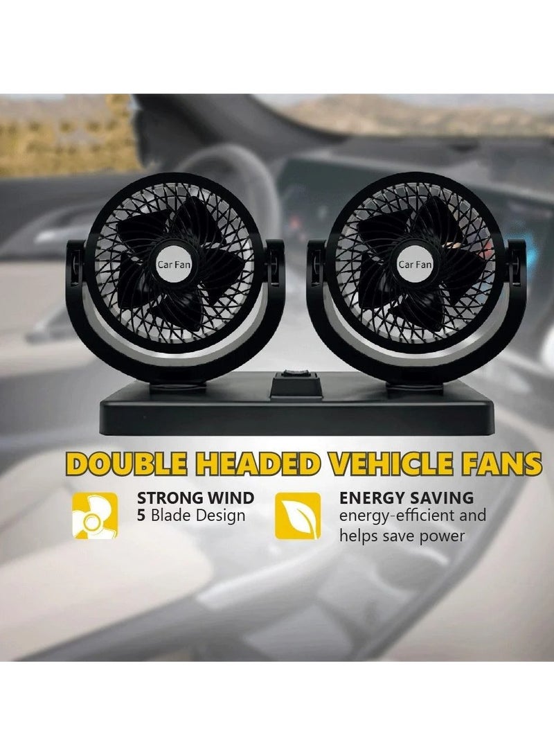 Denx Car Fan, 360 Degree Rotatable 2 Speed Dual Head Electric Car Fan with Lighter Plug, Portable Quiet Car Fan for Vehicle Car - Image 4