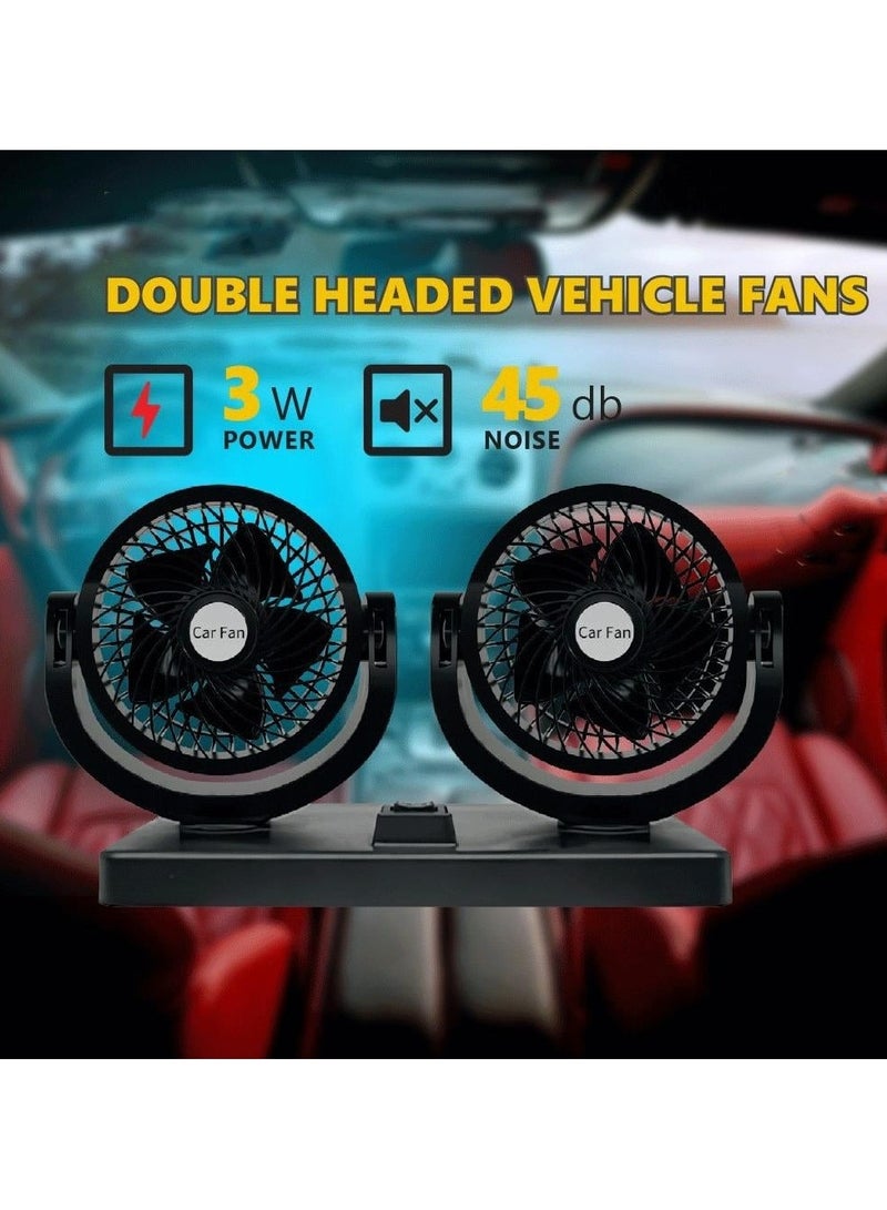 Denx Car Fan, 360 Degree Rotatable 2 Speed Dual Head Electric Car Fan with Lighter Plug, Portable Quiet Car Fan for Vehicle Car - Image 3