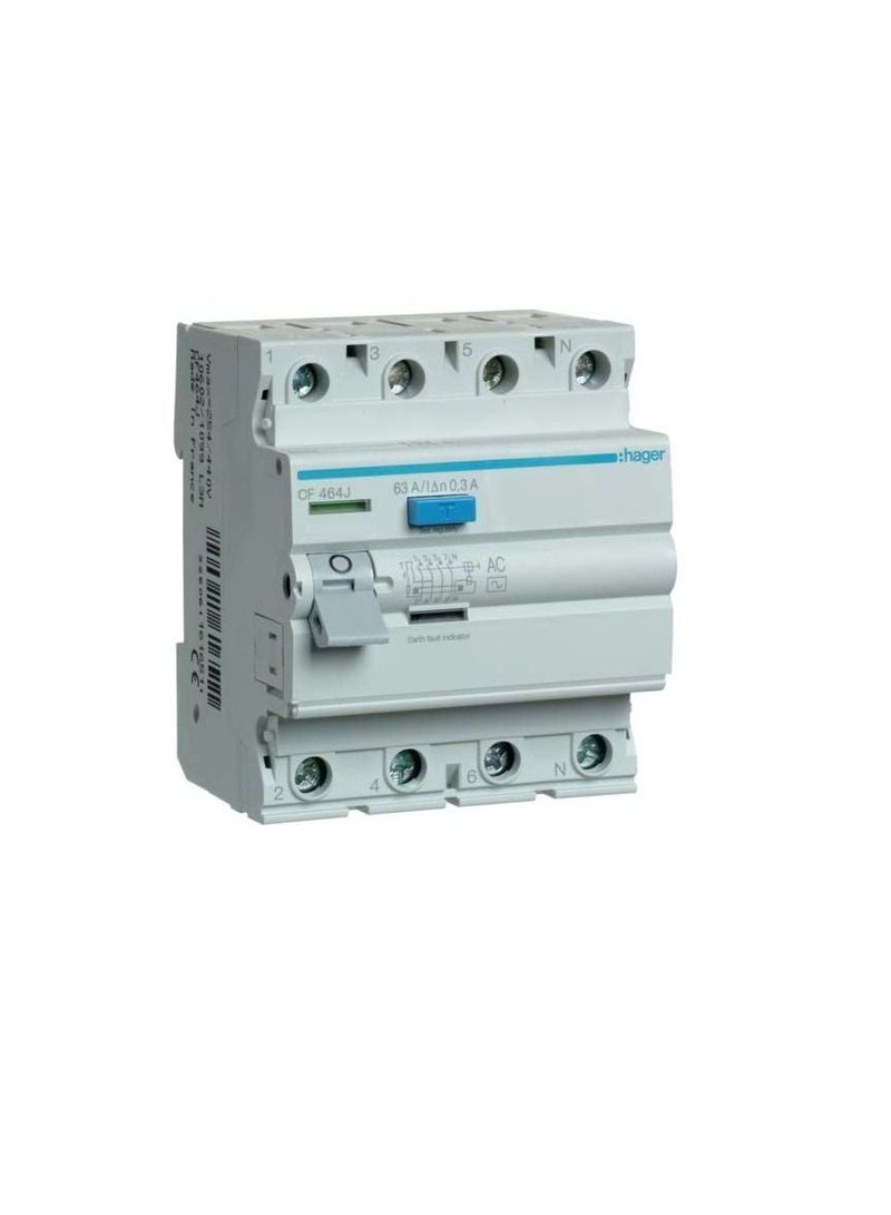هاجر قاطع دائرة تسرب الأرض من هاجر (ELCB / RCCB) - 63 أمبير 4 أقطاب 300 مللي أمبير - CF464J  - Image 1