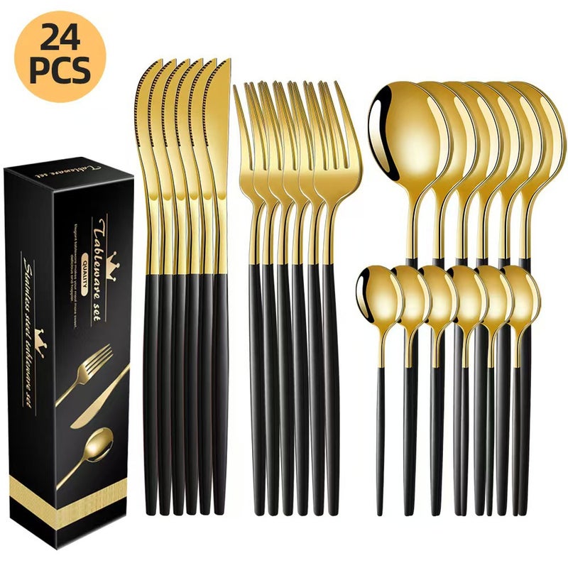 30-Piece Stainless Steel Dinnerware Set with Modern Minimalist Design - Perfect for Western  Cuisine