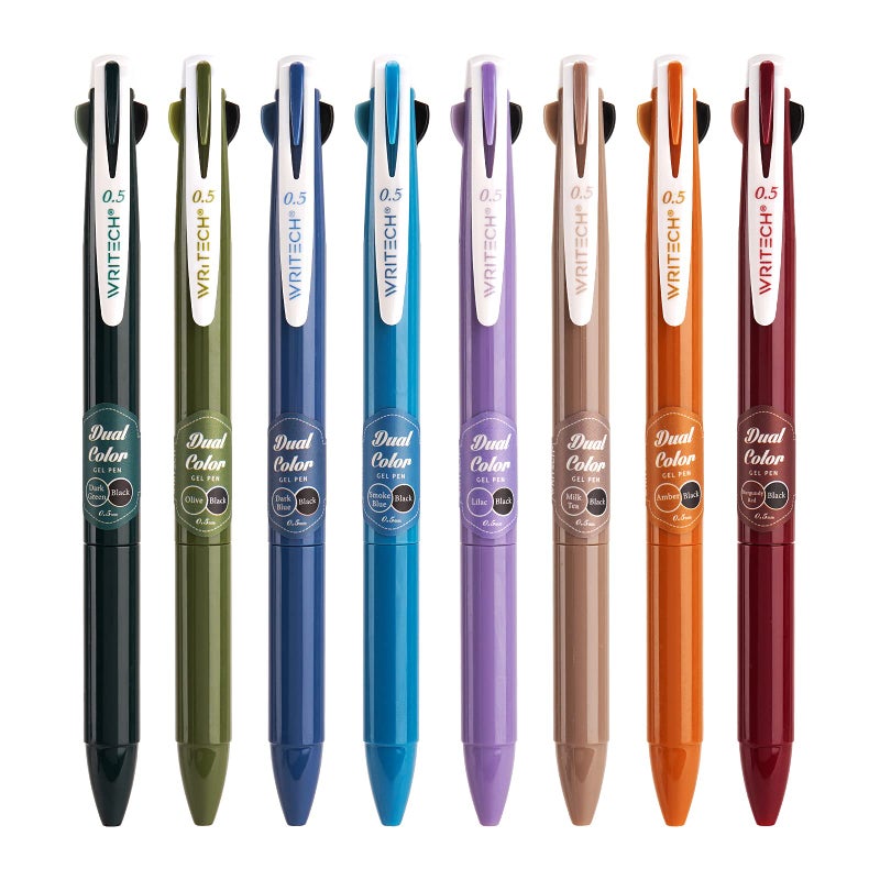WRITECH Retractable Gel Ink Pens: Multi Colored 2 in 1 Colorful Click Pens Assorted Color 8ct Extra Fine Point Tip 0.5mm Journaling Smooth Writing Note Taking Coloring No Bleed & Smear & Smudge - Image 1