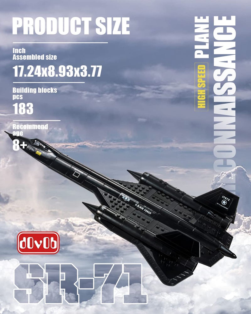 dOvOb Military SR-71 Reconnaissance Blackbird Air Force Building Block Set (183 Pieces), Aircraft Jet Building and Military Toys Gifts for Kid and Adult - Image 3