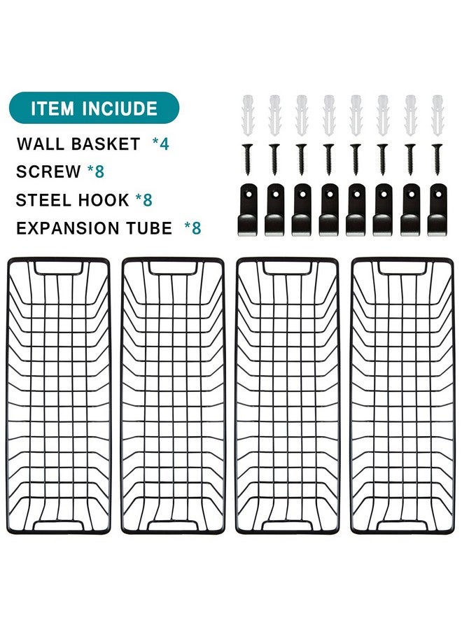 SheeChung Farmhouse Metal Wire Bin Basket with Wall Mount - Small, 4 Pack - Portable Hanging Wall Basket, Rustic Home Storage Organizer for Cabinets, Pantry, Closets, Bathroom, Kitchen,Bedroom(Black) - Image 4