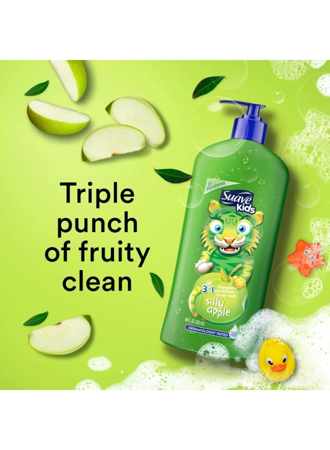 Suave Kids 3-in-1 Tear Free, Body Wash, shampoo and Conditioners, Dermartologist Tested, Silly Apple, 18 Oz Pack of 6 - Image 2