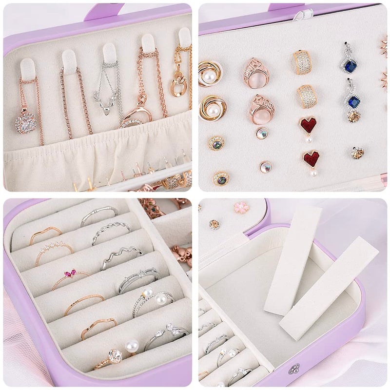 jiemei Jewelry Box, Travel Jewelry Organizer Cases with Doubel Layer for Womenâ€™s Necklace Earrings Rings and Travel Accessories (Purple) - Image 3