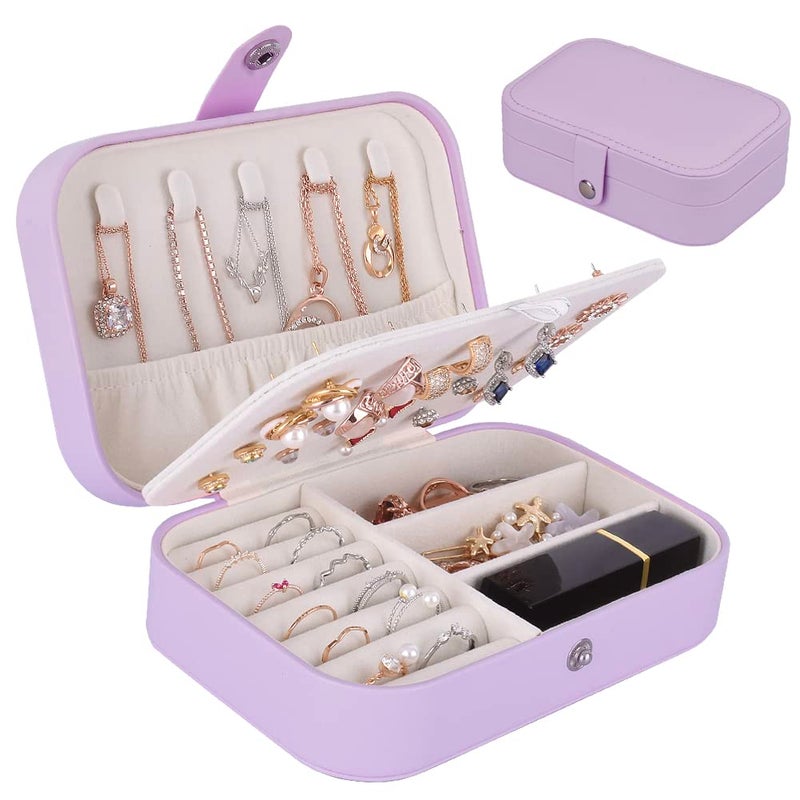 jiemei Jewelry Box, Travel Jewelry Organizer Cases with Doubel Layer for Womenâ€™s Necklace Earrings Rings and Travel Accessories (Purple) - Image 1