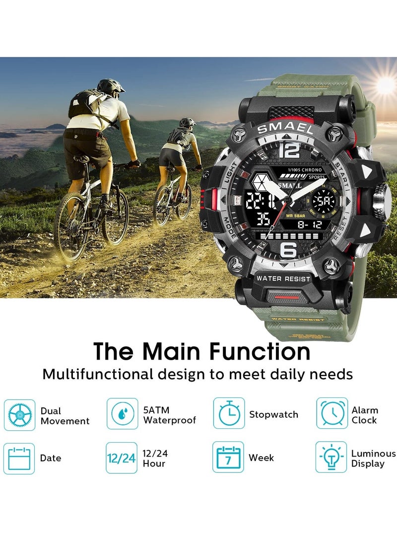 SMAEL Men's Analog & Digital Watch，Outdoor Waterproof Tactical Wrist Sports Watches for Men 8072 - Image 5