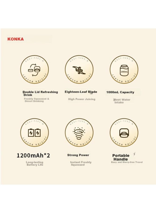كونكا Konka Juicer، كوب عصير محمول صغير، كوب عصير بشحن لاسلكي، كوب سفر 1 لتر، كوب شاي فواكه خارجي للتبريد البارد، Kgzj-1201 - Image 2