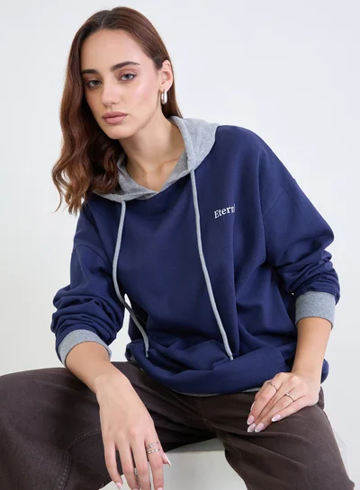 Styli Styli Women Blue Color Block Longline Oversized Hoodie
