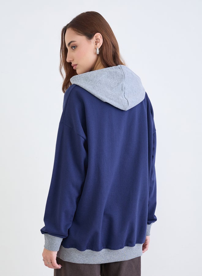 Styli Women Blue Color Block Longline Oversized Hoodie - Image 5
