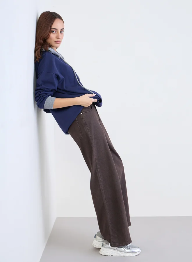 ستايلي هودي طويل واسع بتصميم ألوان متداخلة