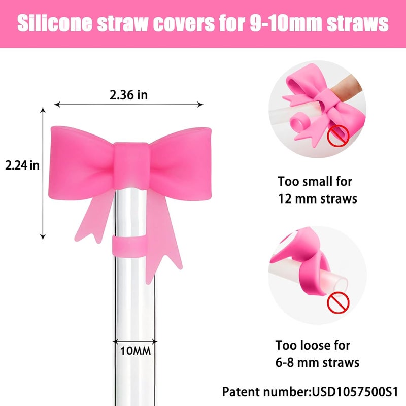 Hpebl 6Pcs Silicone Straw Toppers Covers for Stanley Cups 40/30oz 10mm(0.4in) Black Dust-Proof Bow Straw Covers Toppers Dark Purple Suitbale for Stanley Cup Accessories Reusable Straws Caps - Image 2