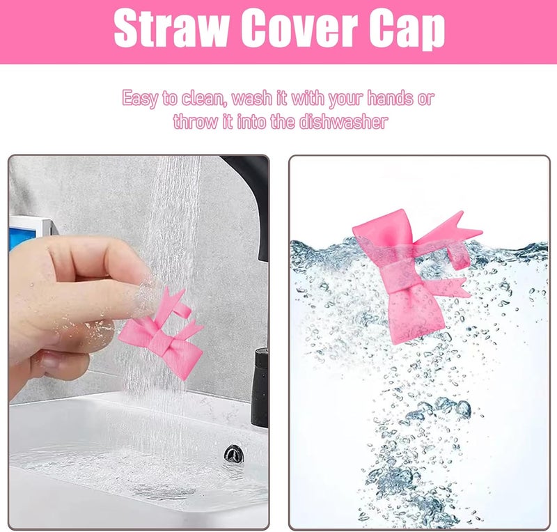 Hpebl 6Pcs Silicone Straw Toppers Covers for Stanley Cups 40/30oz 10mm(0.4in) Black Dust-Proof Bow Straw Covers Toppers Dark Purple Suitbale for Stanley Cup Accessories Reusable Straws Caps - Image 3