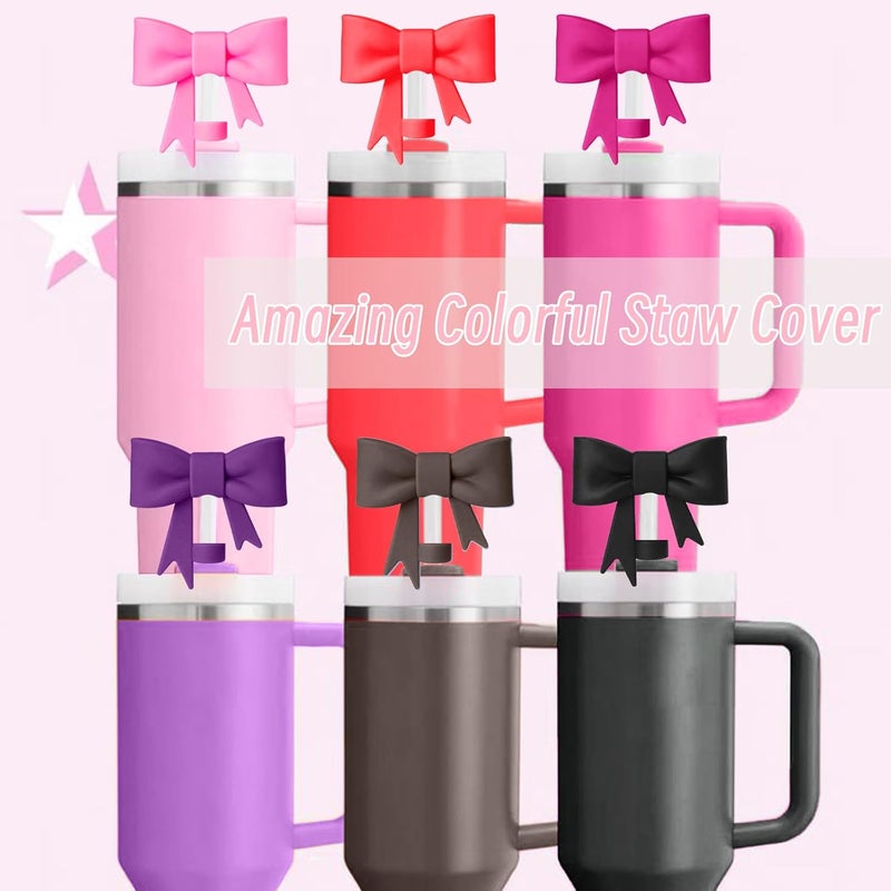 Hpebl 6Pcs Silicone Straw Toppers Covers for Stanley Cups 40/30oz 10mm(0.4in) Black Dust-Proof Bow Straw Covers Toppers Dark Purple Suitbale for Stanley Cup Accessories Reusable Straws Caps - Image 5