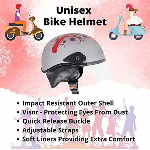 Western Era Half Helmet with Clear Visor for Men & Women ||Safety & Comfort|| Stylish Enhanced Design || (Large, Silver Matte (Red)) (Non-Motorized) - Image 5