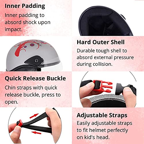 Western Era Half Helmet with Clear Visor for Men & Women ||Safety & Comfort|| Stylish Enhanced Design || (Large, Silver Matte (Red)) (Non-Motorized) - Image 4