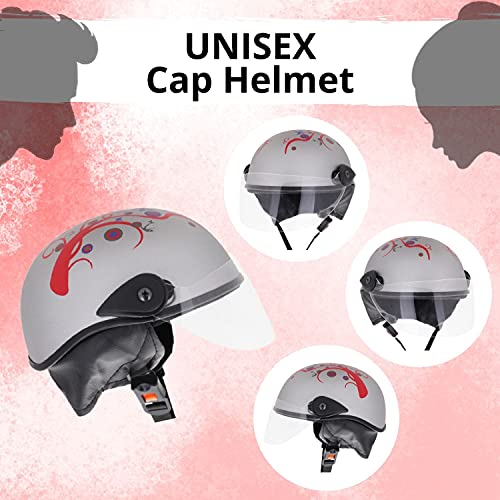 Western Era Half Helmet with Clear Visor for Men & Women ||Safety & Comfort|| Stylish Enhanced Design || (Large, Silver Matte (Red)) (Non-Motorized) - Image 3
