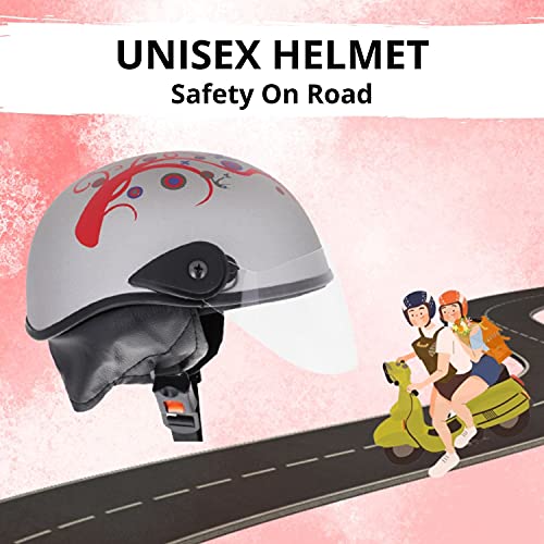 Western Era Half Helmet with Clear Visor for Men & Women ||Safety & Comfort|| Stylish Enhanced Design || (Large, Silver Matte (Red)) (Non-Motorized) - Image 2