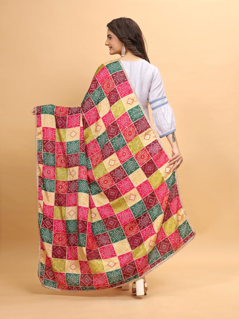 KEMZA Women's Silk Blend Printed Multicolor Dupatta For Wedding And Festivals - Image 5