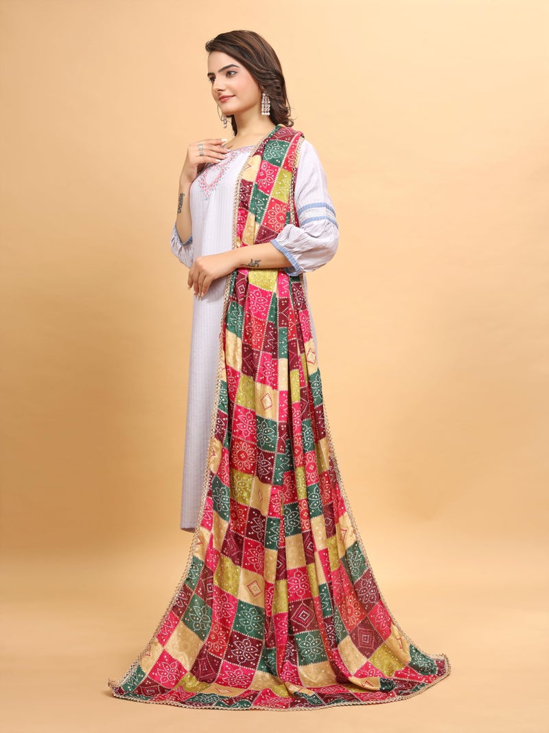 KEMZA Women's Silk Blend Printed Multicolor Dupatta For Wedding And Festivals - Image 3