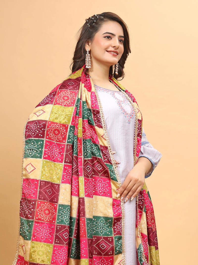 KEMZA Women's Silk Blend Printed Multicolor Dupatta For Wedding And Festivals - Image 4
