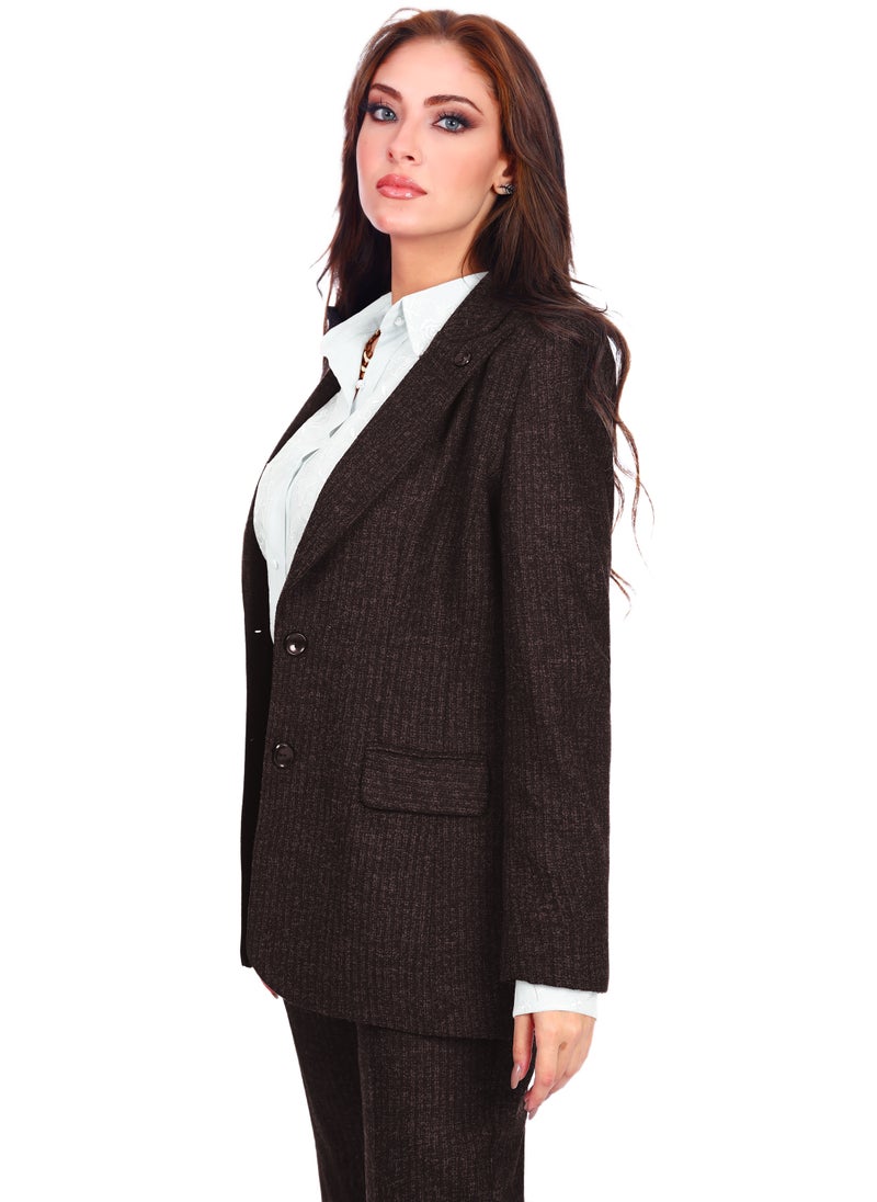 Smoky Egypt - Striped Wool Womens Blazer - Brown - Image 1