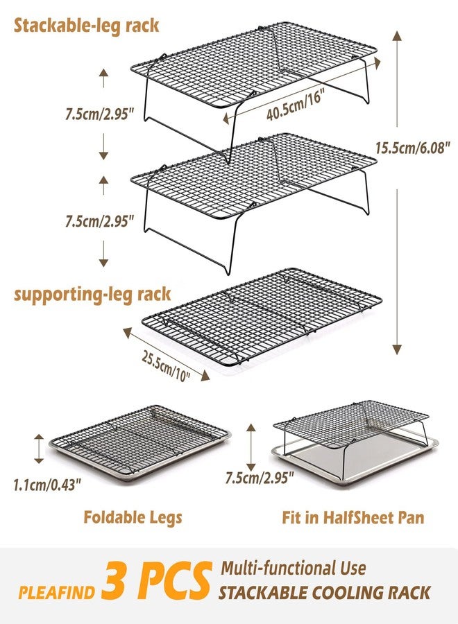 Pleafind 3 PCS Stackable Cooling Rack -16 x 10 Inch Wire Rack, Heavy Duty Stainless Steel Baking Racks, Cooling Racks for Cooking and Baking Cookie Pizza Cake, Oven and Dishwasher Safe - Image 2