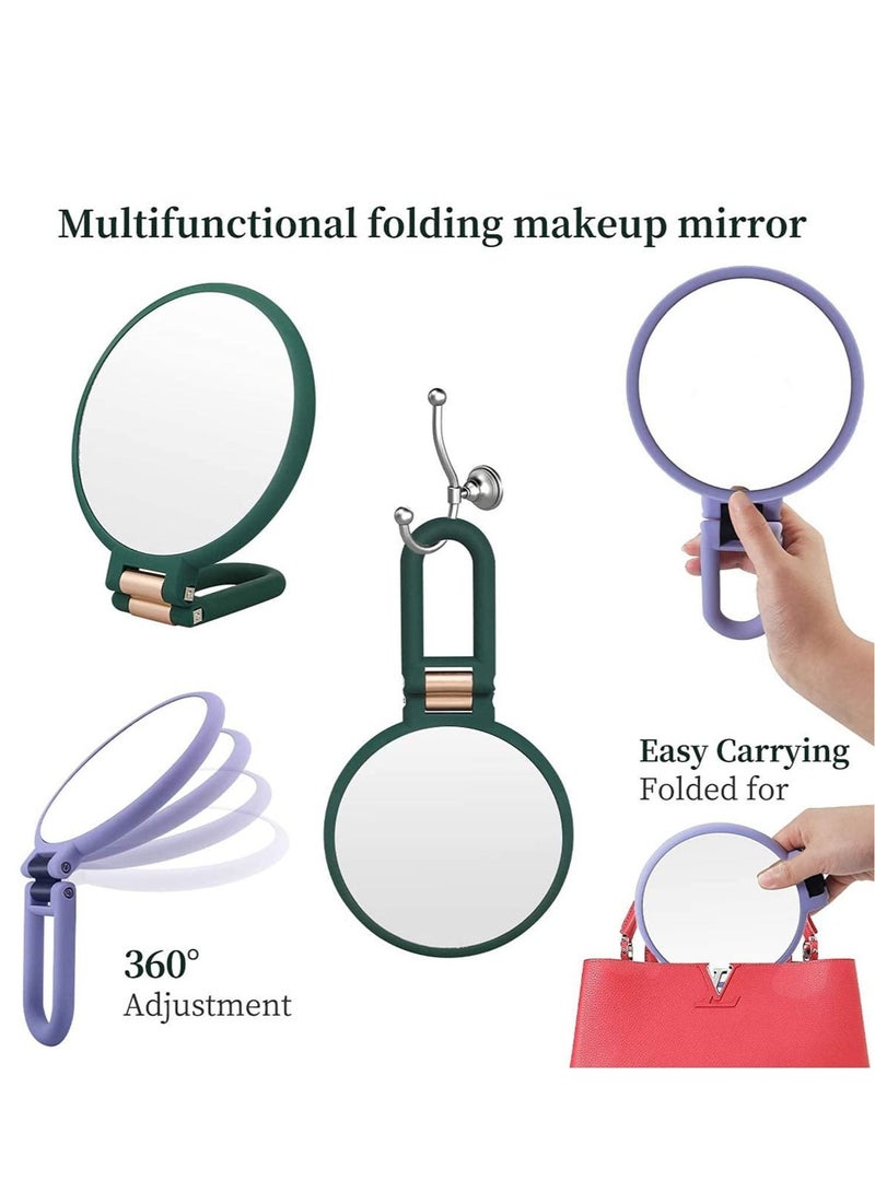Captaintech Magnifying Hand Held Mirror, Double Side Folding Hand Mirror for Women with Adjustable Handle, Travel Table Desk Shaving Bathroom Cosmetic Mirrors Handheld Portable for Travel 1X 15X (Green) - Image 4
