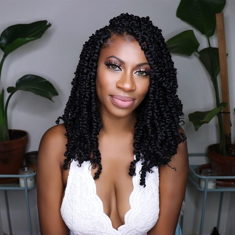 BOHOBABE Passion Twist Crochet Hair 14 Inch Short Pre looped Passion Twist Hair Pre twisted Crochet Braiding Hair 8 Packs Natural Black Women Braids 1B