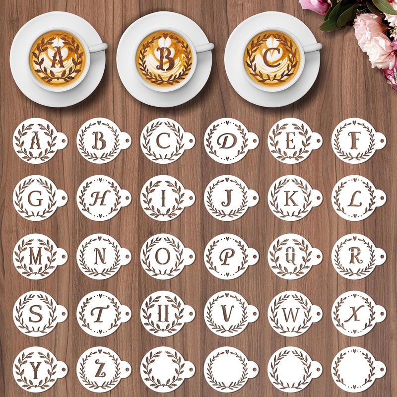 Keluna Coffee Latte Art Stencils - 30 Pcs Letters Alphabet Baking Stencils for Coffee Latte Art Sour Dough Bread Cake Cookie Decorating - Image 1