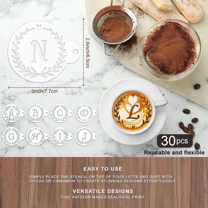 Keluna Coffee Latte Art Stencils - 30 Pcs Letters Alphabet Baking Stencils for Coffee Latte Art Sour Dough Bread Cake Cookie Decorating - Image 3