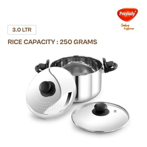 Praylady Stainless Steel Strainer Pot 3L | 20 CM | Anti-Locking Glass Lid | Multi-Purpose Pasta, Rice & Noodle Pot | Induction & Gas Compatible | ISI Certified | Dishwasher Safe - Image 5