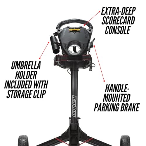 Bag Boy Compact 3, Three Wheel Golf Push Cart, Easy Three-Step Open & Close, Scorecard Console, Beverage Holder, Mobile Device Holder, Handle Mounted Parking Brake - Image 3