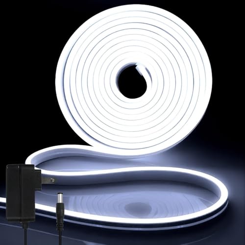 iNextStation 12V White LED Strip Lights 16.4FT/5M, IP65 Waterproof Silicone Neon Light Strip, Flexible Led Rope Lights for DIY, Cuttable, LED Light Strip for Bedroom, Indoor, Outdoor(with Plug) - Image 1